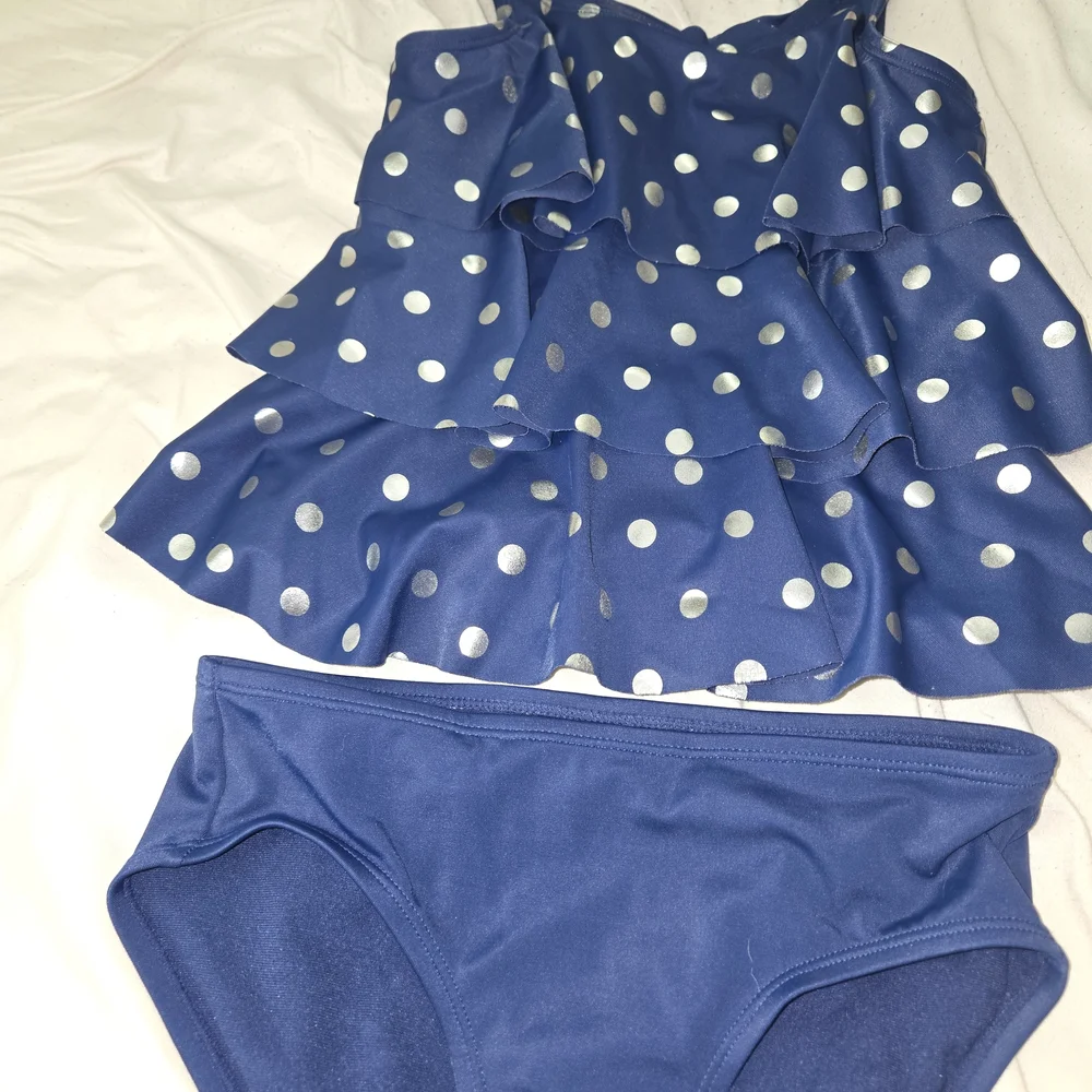 Justice Navy Blue Polka Dot Ruffle Tankini Set